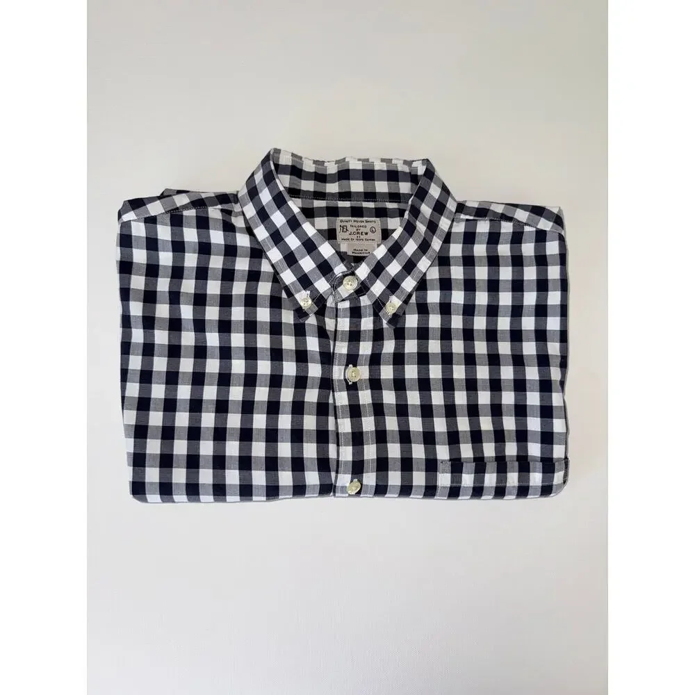 J.Crew Tailored Fit Shirt Men's L Black White Gingham 100% Cotton Button Down